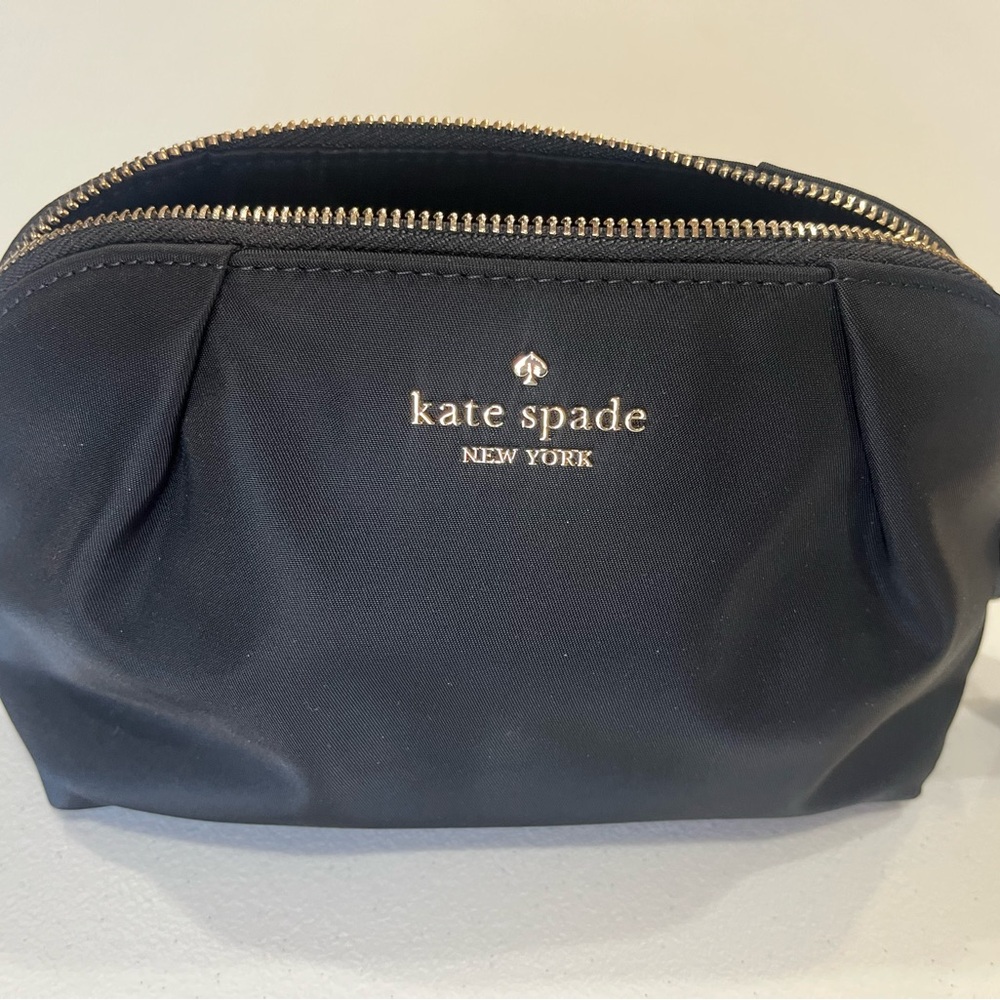 kate spade Black Nylon Cosmetic Pouch with Gold Hardware